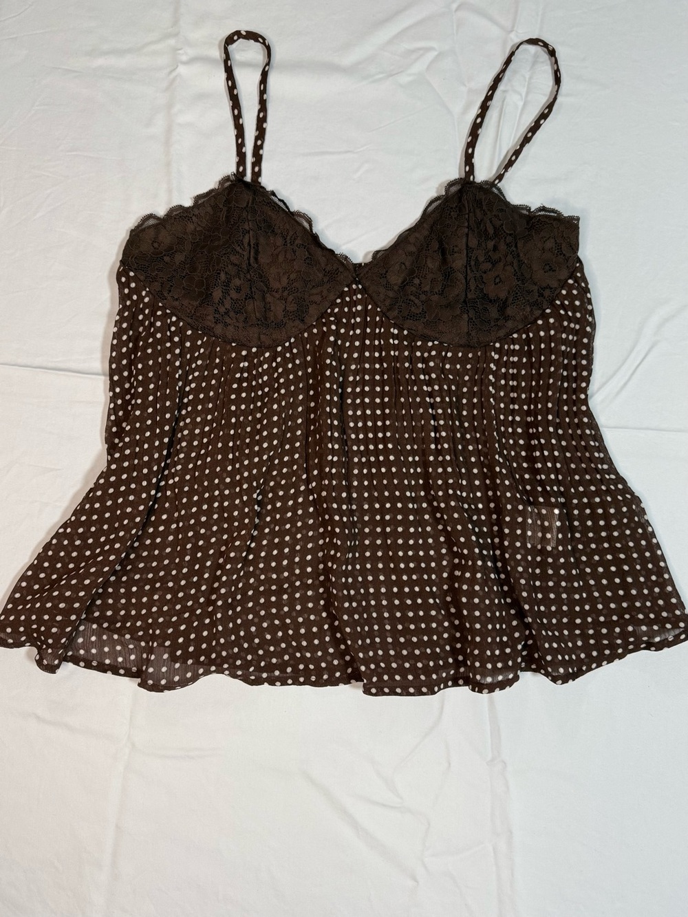 Lace-Trim Brown Polka Dot Cami
